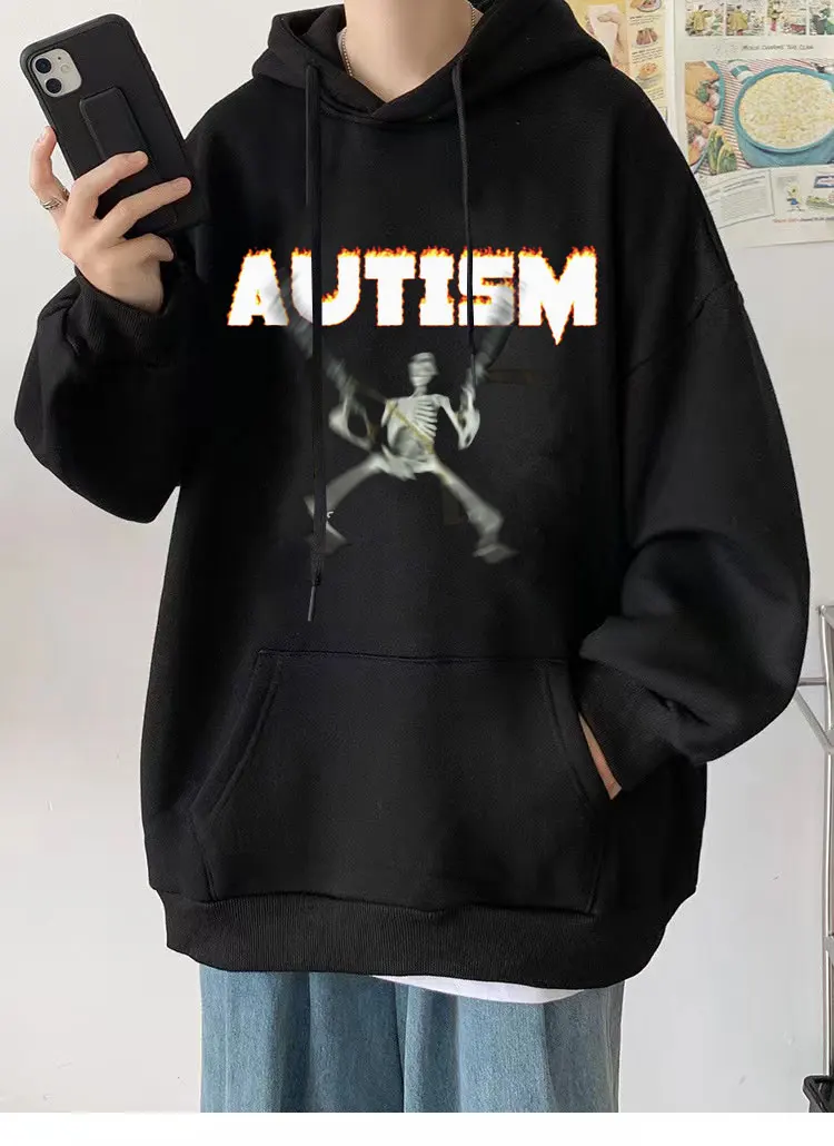 

Худи мужское в стиле хип-хоп с принтом скелета