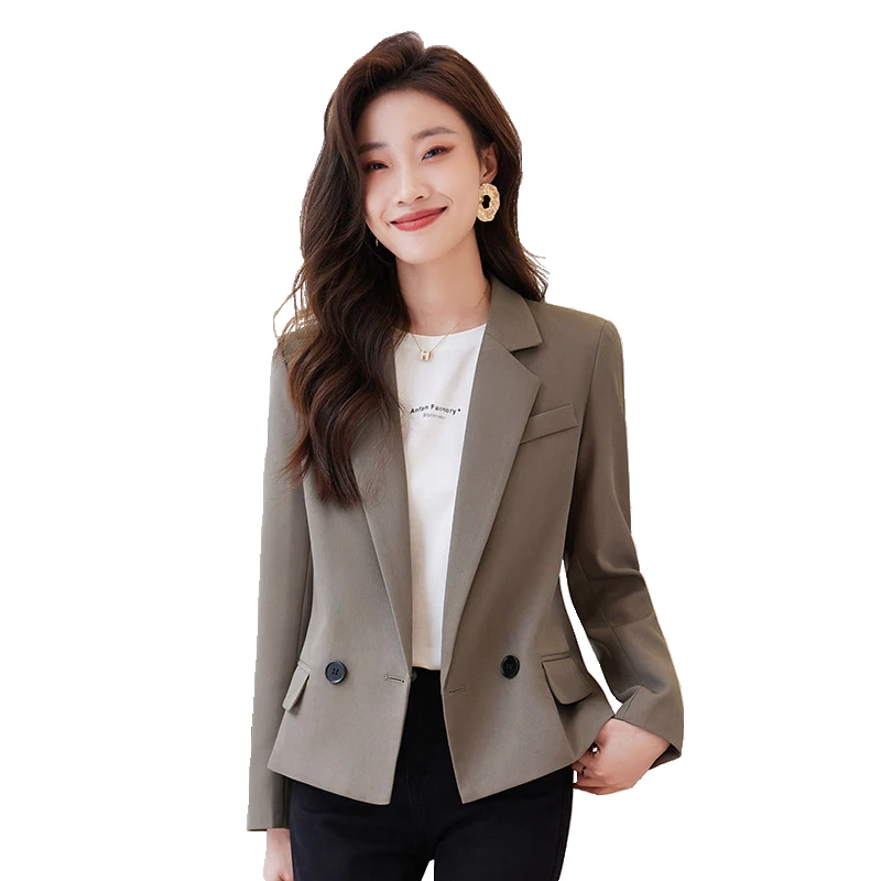 

2023 New Korean Cropped Blazers Women Solid Color Simple Single Breasted Outwear Teens All-match Long Sleeve Office Suit Jacket