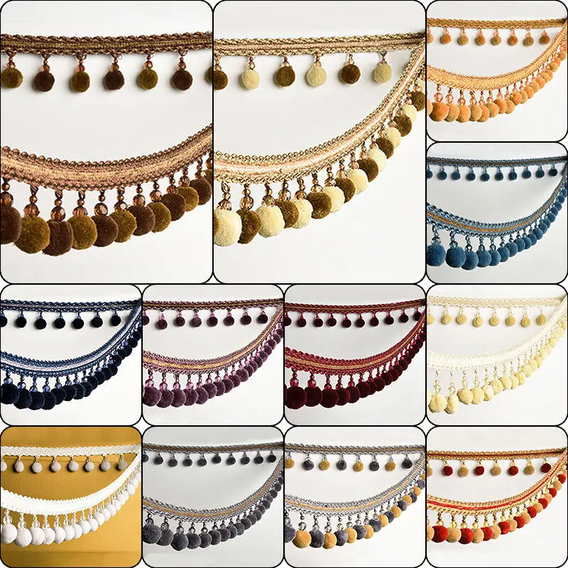 

POM POM Bobble Trim Fringe Crystal Curtain Sewing Tassel Trimming Ribbon 1M