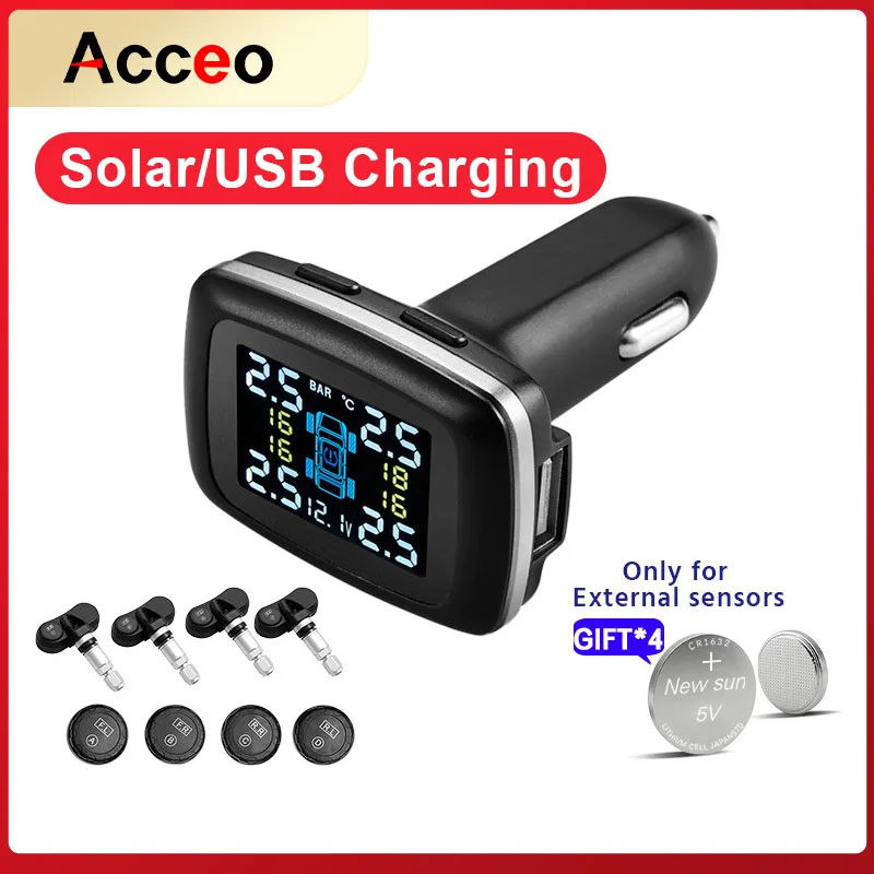 

ACCEO K06 Mini Car TPMS Cigarette lighter Type Tire Pressure Monitoring System Real-time Digital Display Security Alarm Systems
