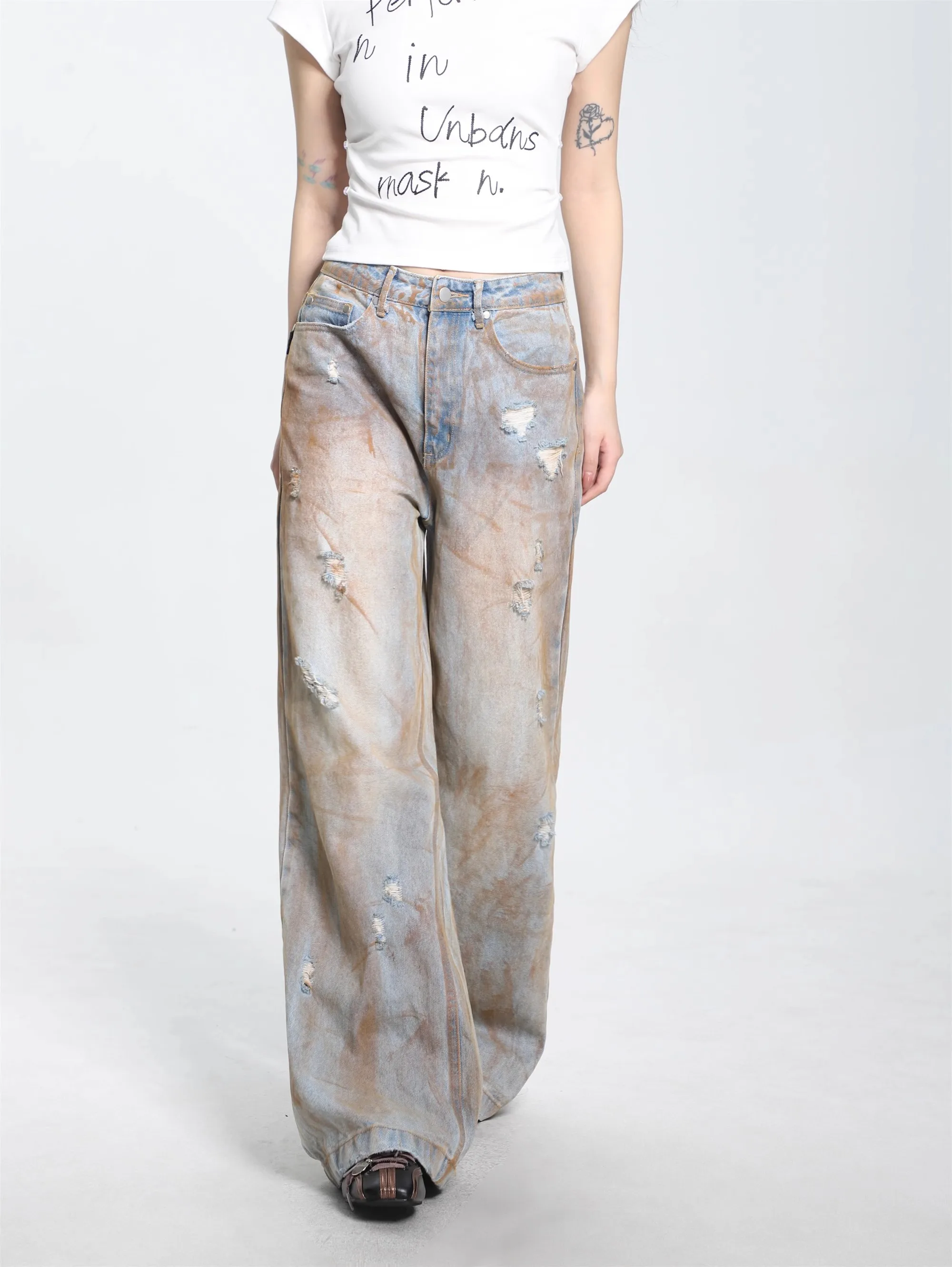 Женские джинсы с завышенной талией прямые мешковатые свободные широкие брюки Y2k