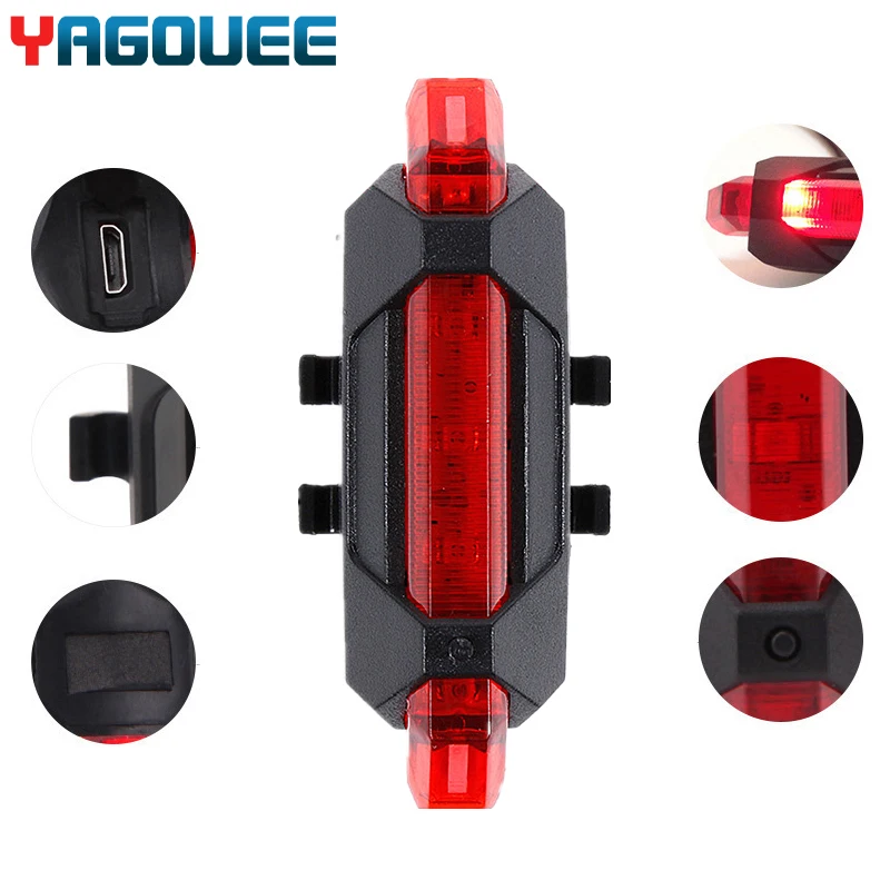 

Portable USB Rechargeable Bike Bicycle Safety Warning Light Taillight Cycling Rear Lamp Super Bright Bicycle Light 3 Color