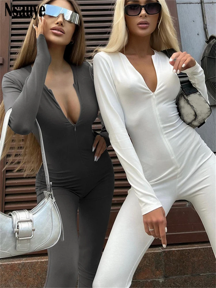 

Nsauye 2023 Long Sleeve Jumpsuit Overalls Women Fashion Fitness Sporty Playsuit Bodycon Elegant Autumn Winter Streetwear Outfits