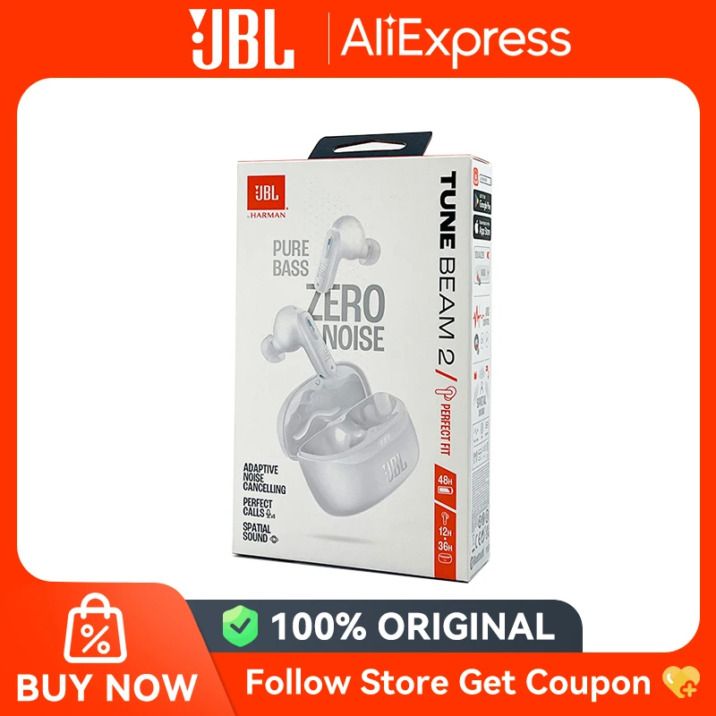 JBL TUNE BEAM 2 True Wireless ANC Наушники Bluetooth 5.3 Двойное подключение IP54 Personi-Fi 3.0 Настройка