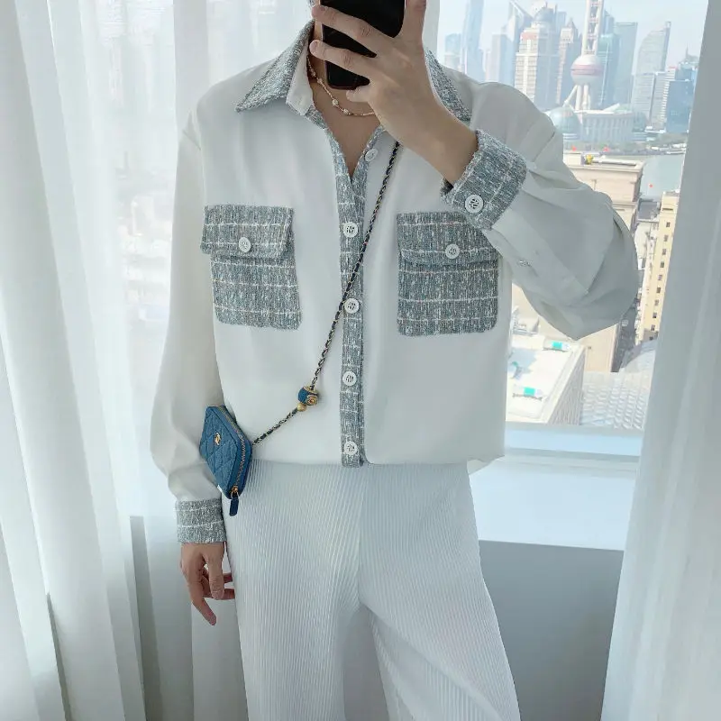 

2022 Autumn New Light Luxury Fashion Men's Shirts Long-sleeved Casual Loose Shirts All-match Boutique Clothing Simple Style