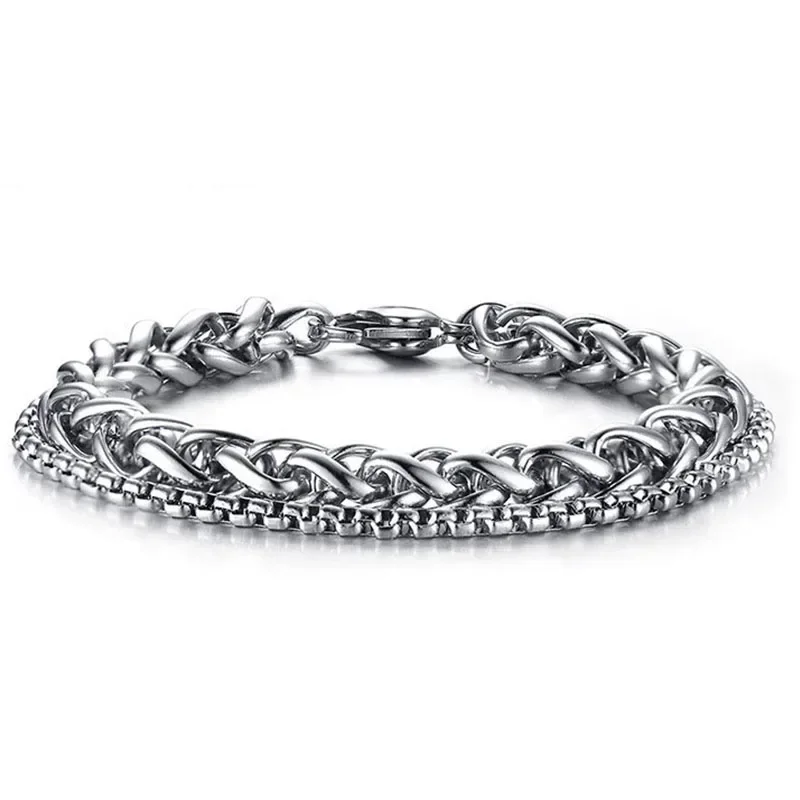 Двухслойные браслеты-цепочки мужские браслеты-подвески из нержавеющей стали