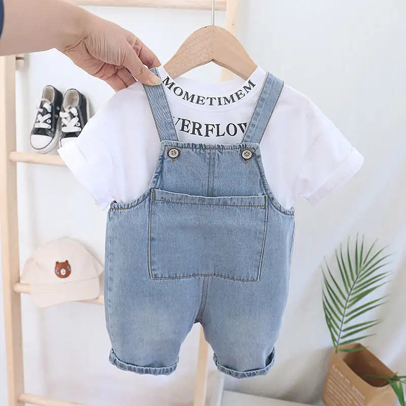 

Children's Suit Summer Clothes New Boys and Girls Casual Suspenders Shorts T-shirt 2PCS Toddler Baby Clothes Set 6M-4T