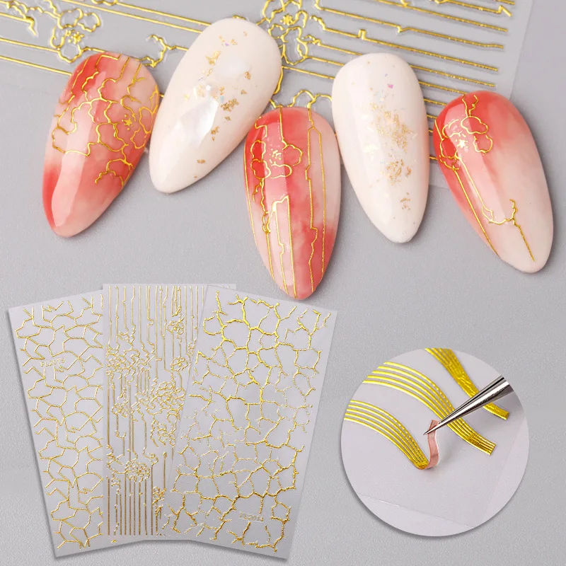 

Nail Art Sticker 3D Line Hot Stamping Wave Geometric Pattern Gold Sticker Decal Nail Jewelry Nail Design Manicure Decor