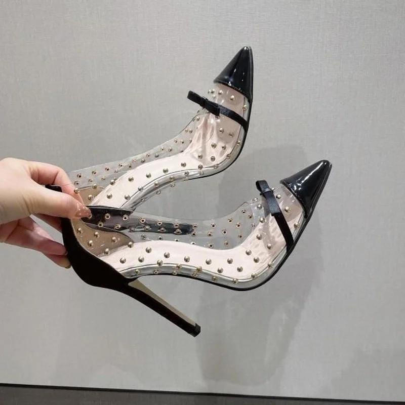 

Shoes Woman 2022 Summer Ladies Valentine Shoes Female Pumps for Shoe Pointed Rivet High-heeled Shallow Mouth Transparent Shoes