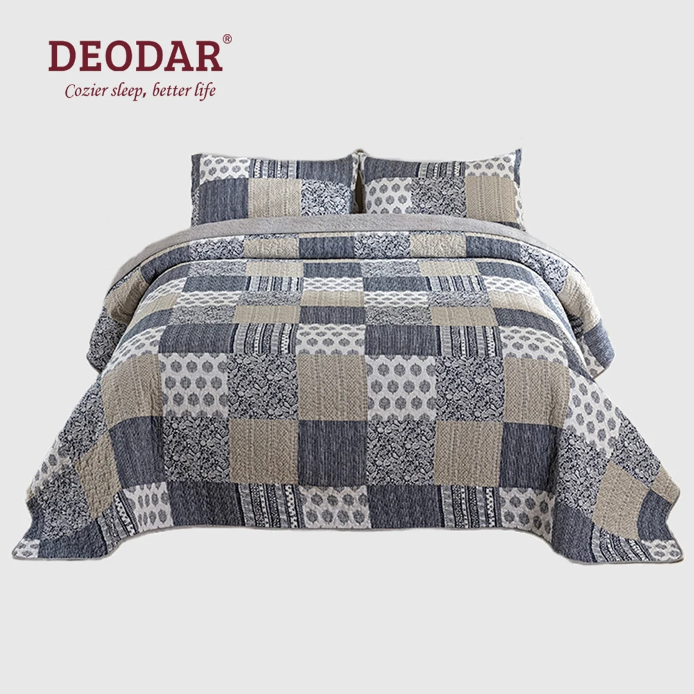 

Постельное белье Deodar в скандинавском богемном стиле, хлопковое покрывало в клетку, двойная стеганая простыня, нескользящее одеяло, наволоч...