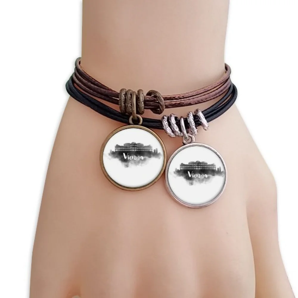 

Vienna Austria Landmark Ink City Bracelet Double Leather Rope Wristband Couple Set