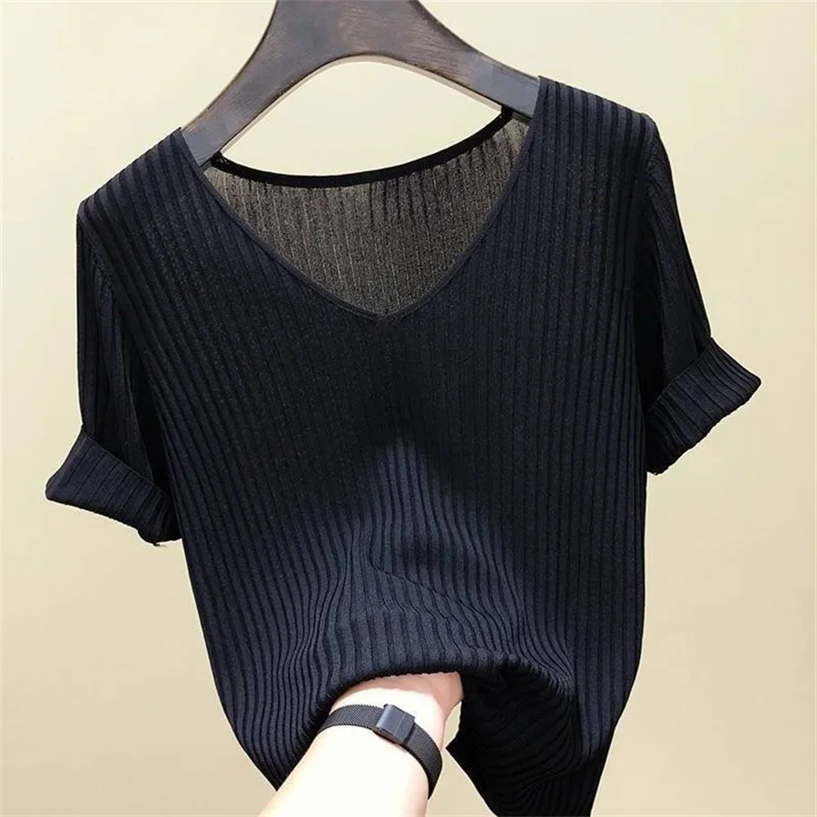 Красивая блузка женская Blusas Mujer De Moda Verano блузка с коротким рукавом с v-образным вырезом вязаная блузка рубашка топы женские Blusas (art.: 3920d04e64fbc) - 3920d04e64fbc