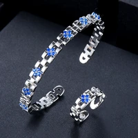 kellybola trendy luxury dubai noble charm shiny bridal open bangle ring sets for women wedding party cz open bracelet ring sets