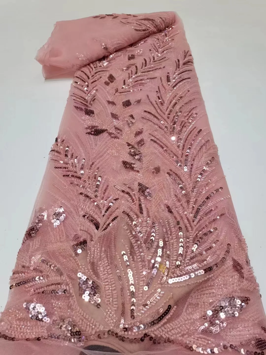 

2022 High Quality African Nigerian Tulle Lace Fabric Sequins Embroidery Swiss French Guipure Wedding Party Dress Beaded 5Yards