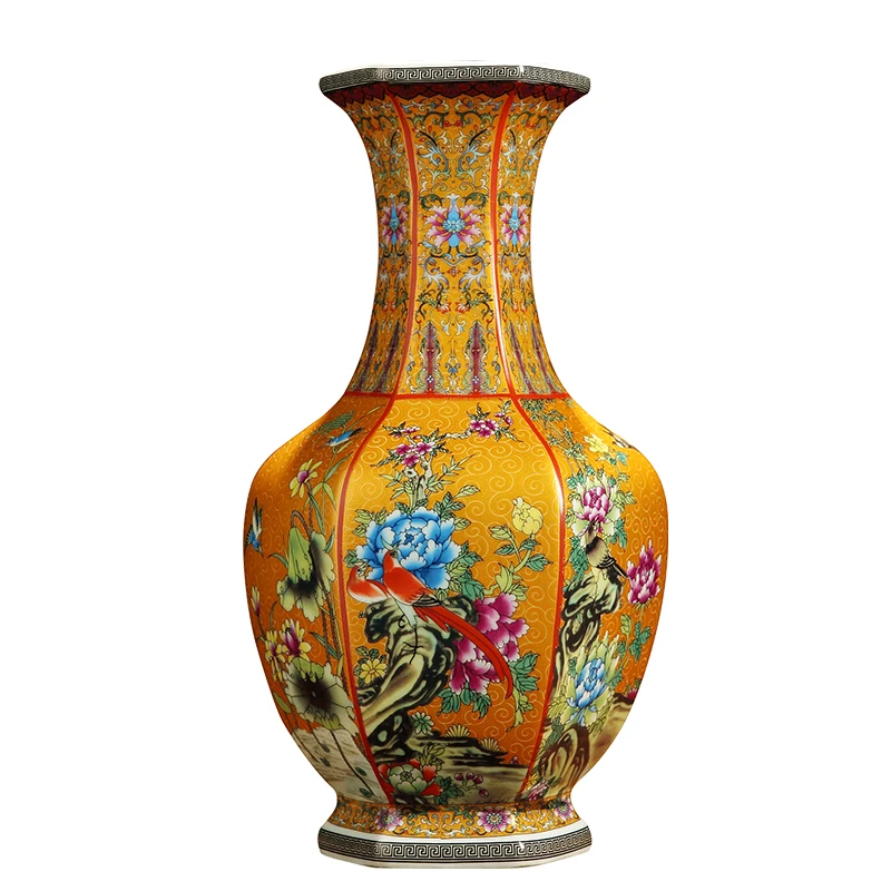 

Цзиндэчжэнь, желтая Античная китайская настольная ваза ручной работы, декоративная филигранная эмалированная Цветная Мебель для гостиной,...