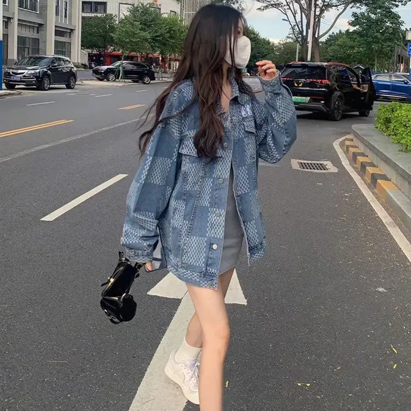 

Net Red Fried Street Plaid Jean Clothing for Women's Spring and Autumn New Korean Design Loose Cool Slim Jacket Top
