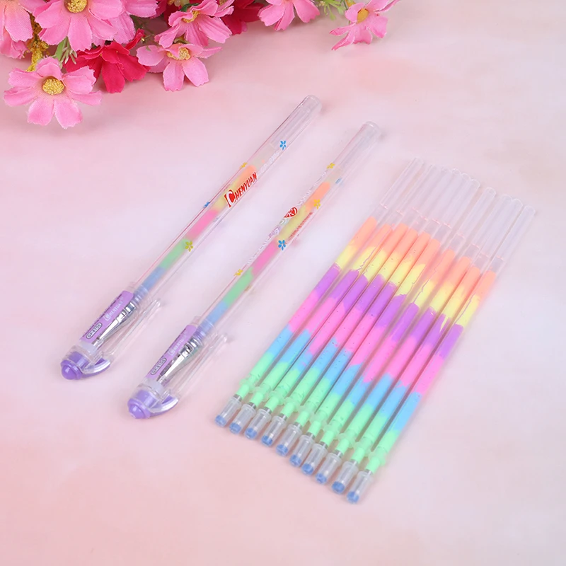 210P Multi Color Rainbow Refill Highlighters Gel Ink Pen School Supplies | Канцтовары для офиса и дома