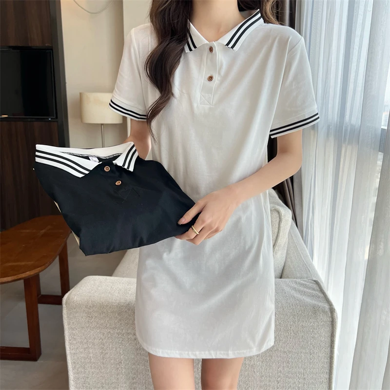 

Платье-мини женское хлопковое в полоску, с воротником-поло