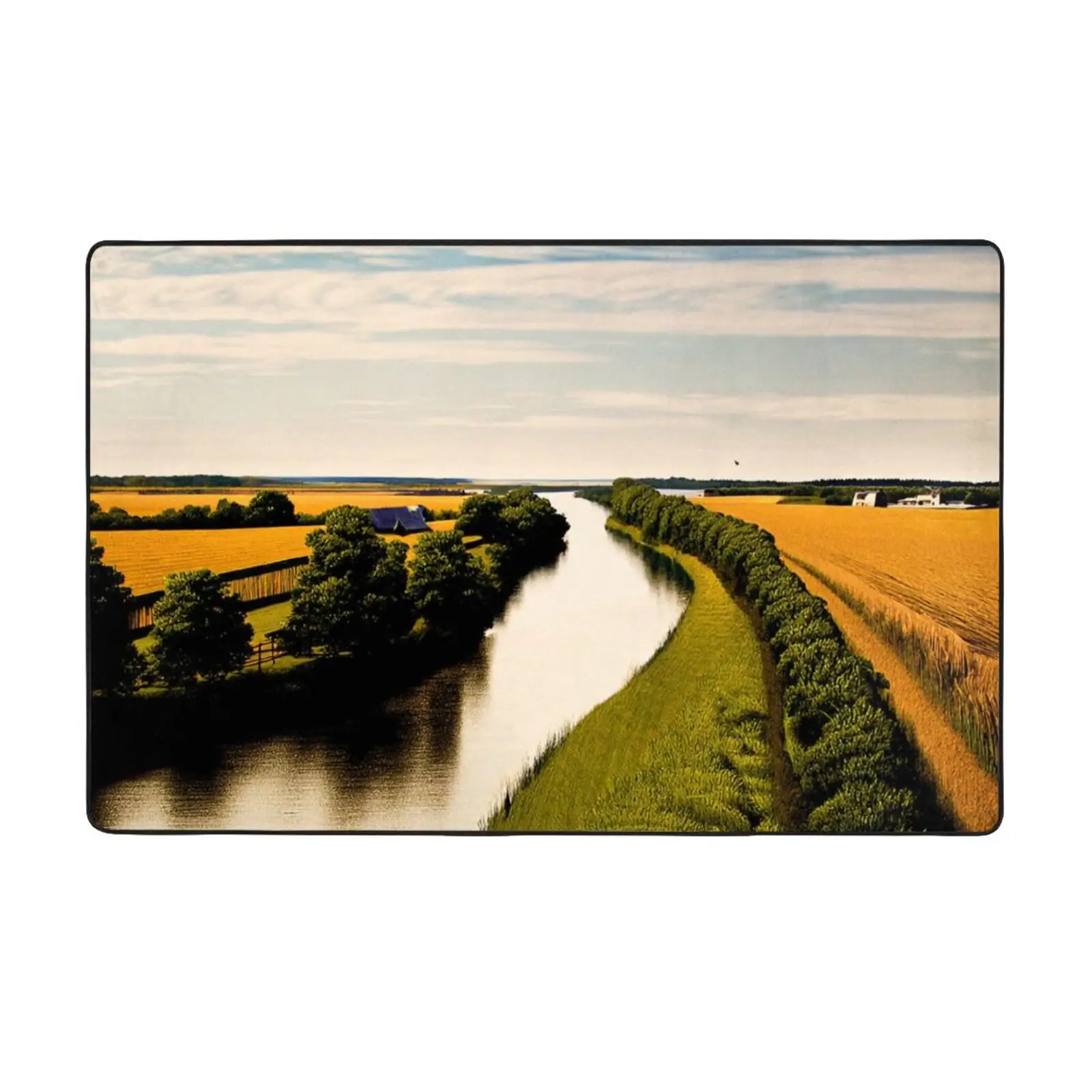 Русский речной коврик Волга Речной пейзаж Фланелевой нескользящий 60x39 дюймов