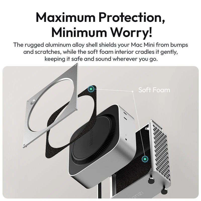 Фото Чехол Ulanzi QT01 из алюминиевого сплава для Mac Mini M4/M4 Pro с гладкой полой задней частью и быстрым охлаждением №5