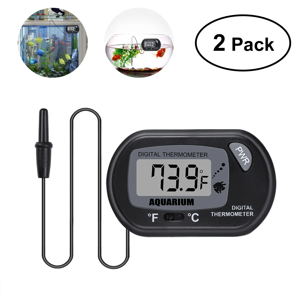 

UEETEK 2pcs Safe Adjustable LCD with Suction Cup for Tank Aquarium Terrarium Vivarium