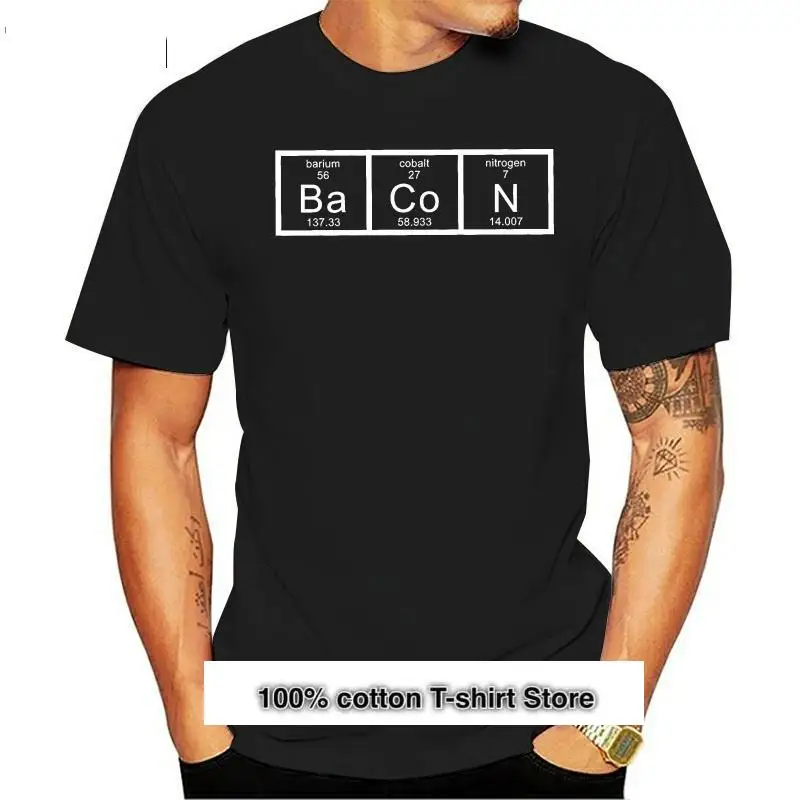 

Camiseta de química de Bacon para hombre, camisa divertida de la tabla periódica de kki-ti, almuerzo, ciencia