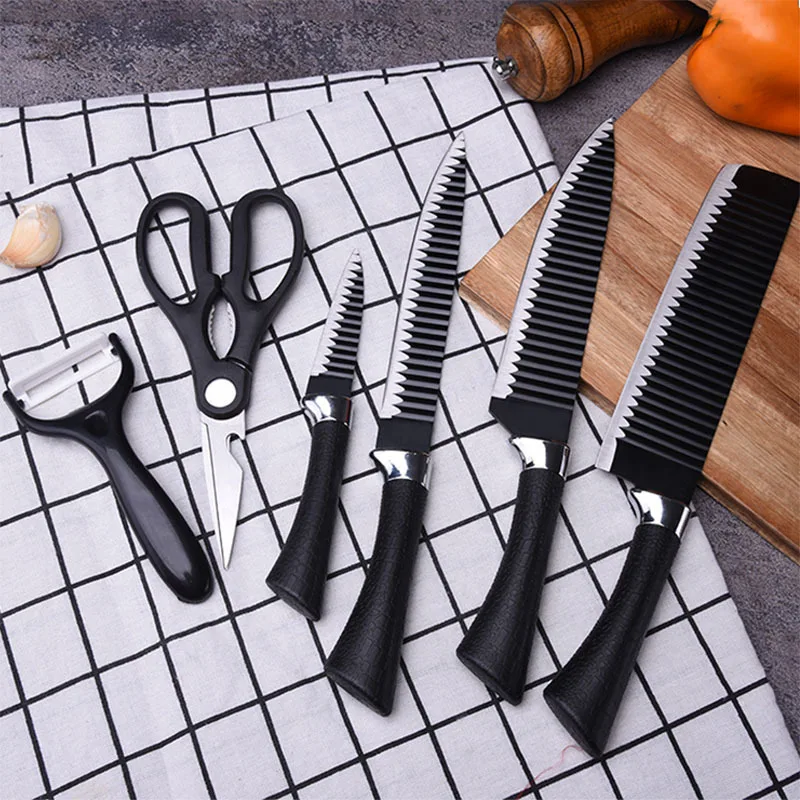 

6Pcs/Set Kitchen Knives Set Stainless Steel Forged Kitchen Chef Knife Set Scissors Peeler Slicer Nakiri Paring Knife Gift Case