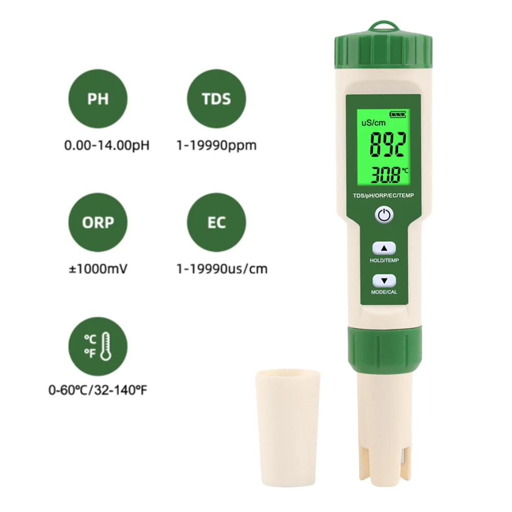 

5 In 1 PH/TDS/EC/ORP/Temperature Meter Digital Water Quality Monitor Tester Detector For Drinking Water Aquarium Pools