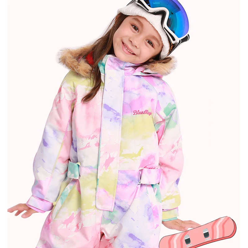 

Цельный лыжный костюм для мальчиков и девочек, зимний ветрозащитный Детский комбинезон для катания на лыжах, водонепроницаемый костюм для сноуборда, Детские Лыжные комбинезоны