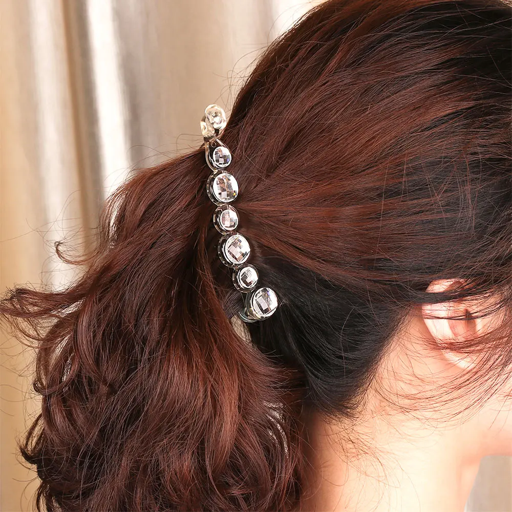 

Однотонная Заколка-банан с кристаллами для женщин и девушек, Женская Модная элегантная заколка, заколка для волос, простые корейские аксесс...