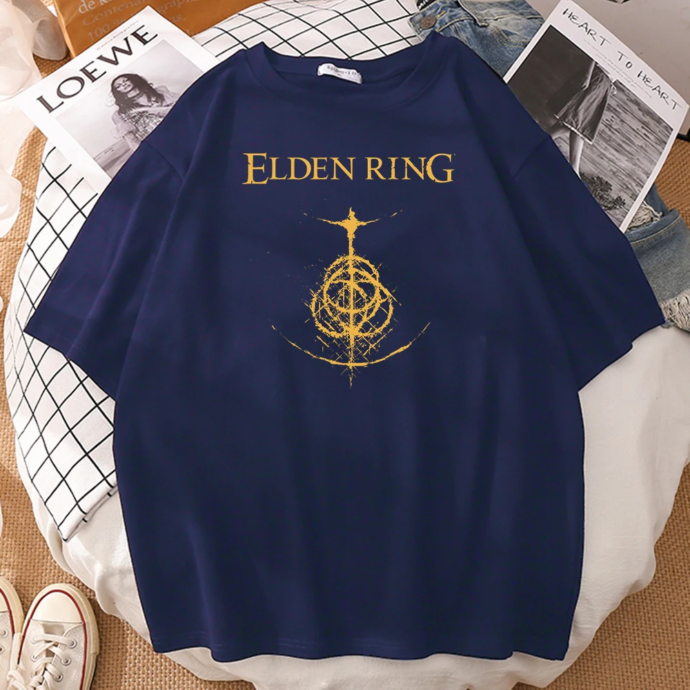 

Мужские футболки с принтом Elden Ring Games Dark Essential, футболка в стиле High Street, дышащие топы, повседневные мужские футболки с круглым вырезом