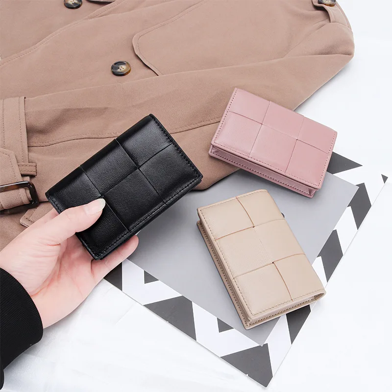 

Sheepskin Knitted Short Women's Zero Wallet Fashion Versatile Leather Business Card Bag Multifunctional Small Card Bag