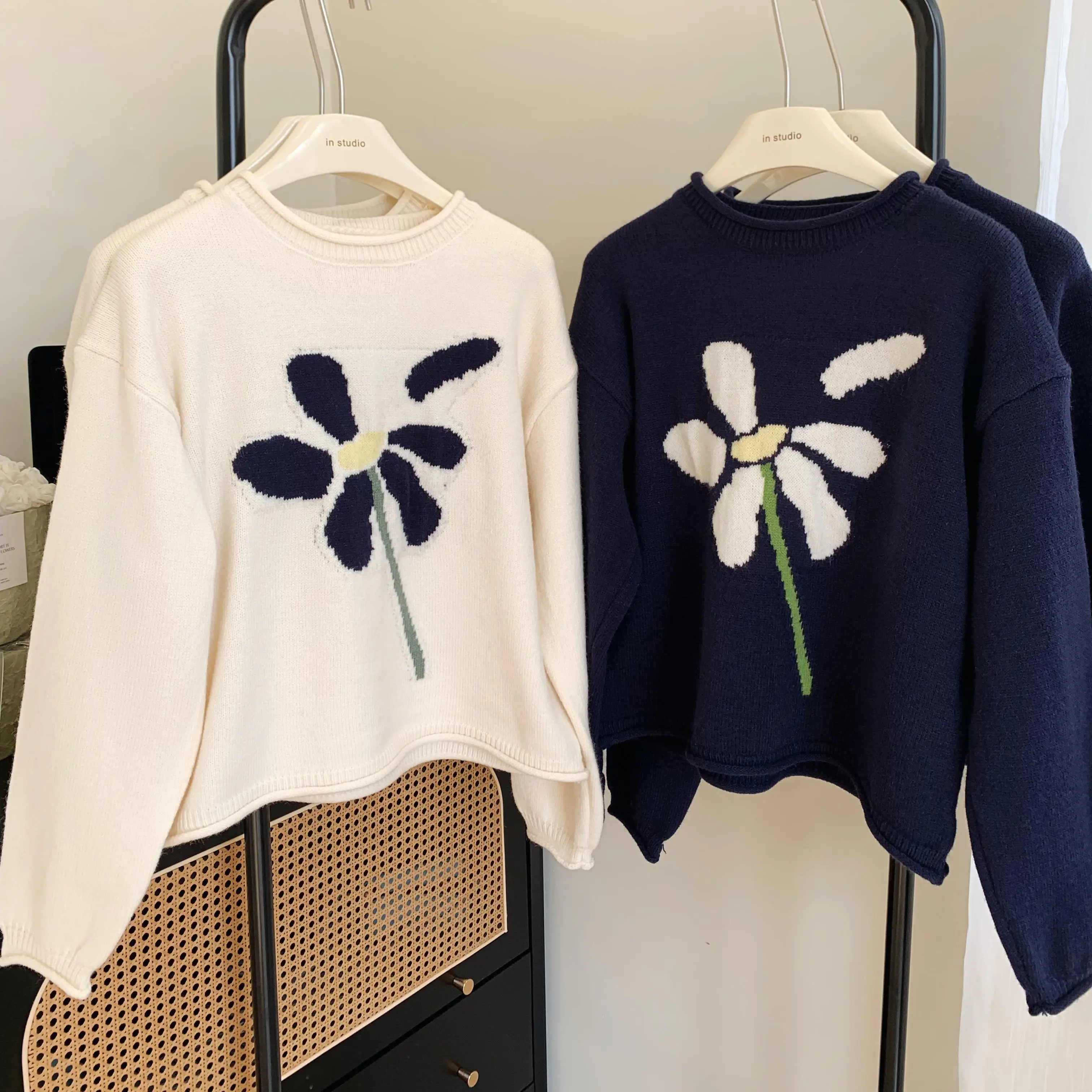 

Lauri Laki New Floral Print Pullover Sweater Autumn Winter Tops Casual Loose Knit Sweater 2023 Knitwear