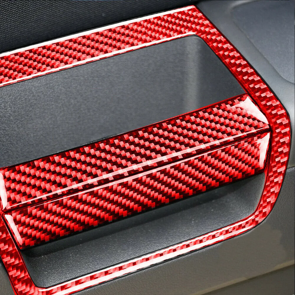 

6Pcs Red Carbon Fiber Car Door Pusher Panel Cover Trim For Dodge Challenger 2008-2014 Inner Door Push Plate Cover Trim