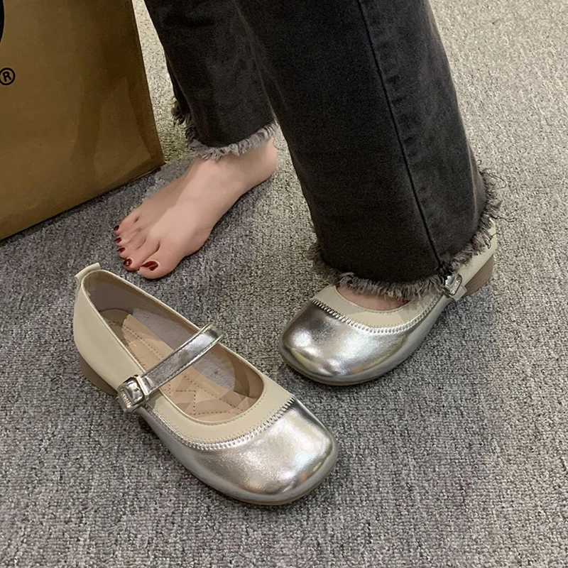 French sle Pailishi Small Coarse Fragrant Sle Sole Shoes Color Single Bean Women 242 New Silver Heel Ma 0 Zhen...