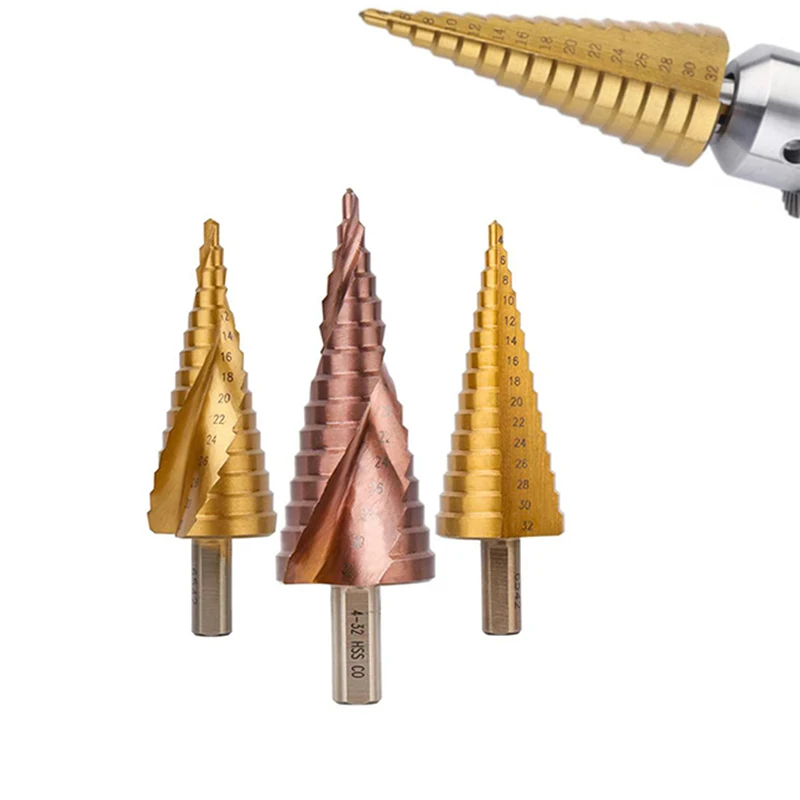 1 Pc 4-12mm 4-20mm 4-32mm Step Drill Bit Titanium Coated Wood Metal Plastic Hole Cutter Core Drill Bit Set