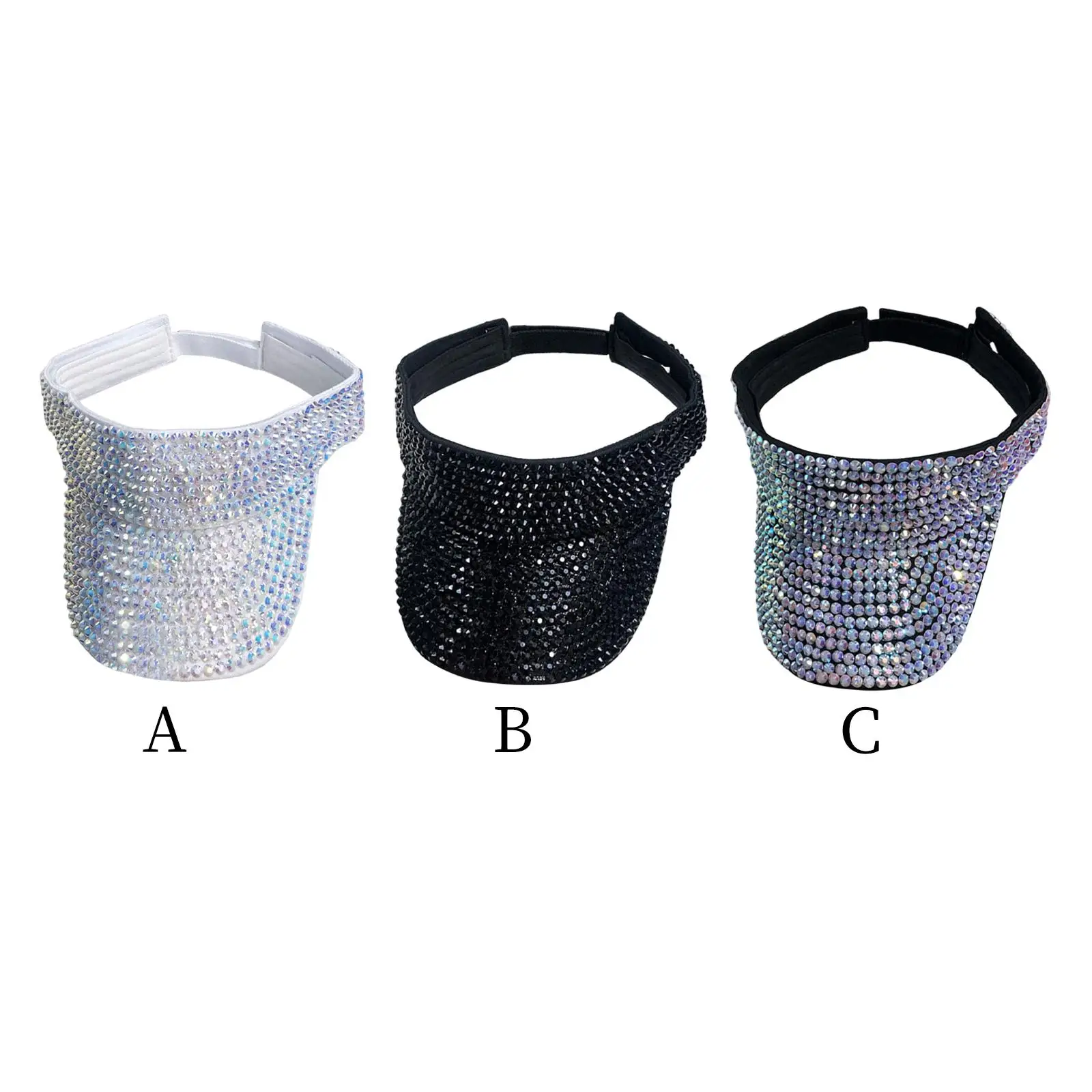 

Bling Rhinestone Visor Sun Hat Adjustable Wide Brim Tennis Beach Sports Hat