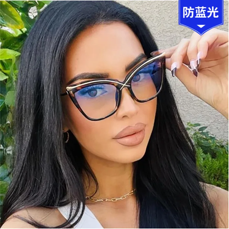 

New large frame cat's eye flat lens anti blue light plain eyewear frame