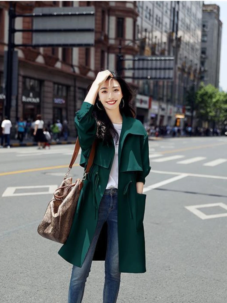 

Женская одежда, пальто, женский зимний Свободный Повседневный Тренч с лацканами и поясом, 2022, пальто и куртки, женское модное длинное пальто