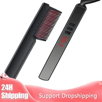 multifunctional mens beard straightener comb ceramic anti scalding hair straightener curling iron lcd temperature display