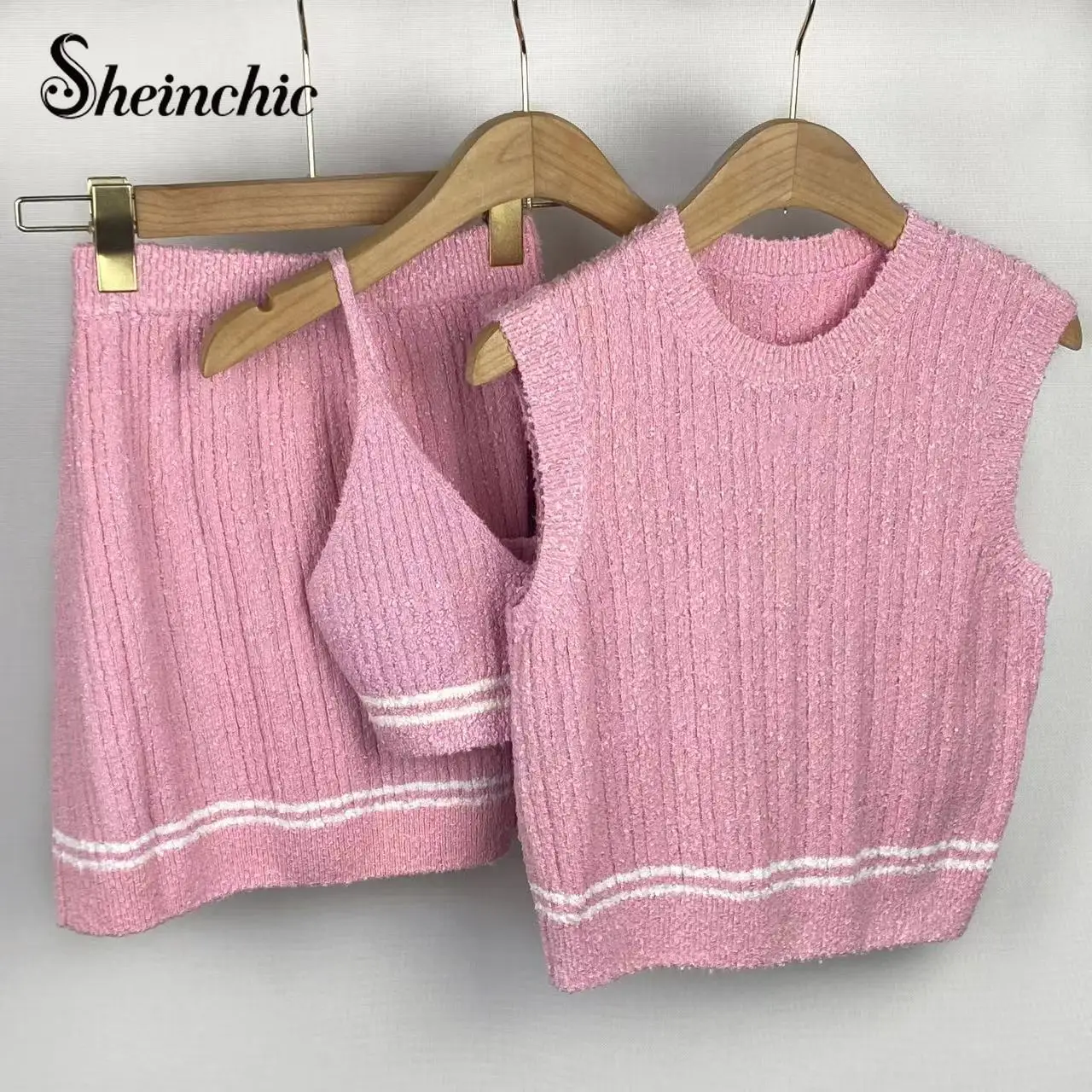 

Korean Fashion Clothing 2022 Summer Brand Designer Elegant Knitted Top+mini Skirt Two Piece Sets Outfits