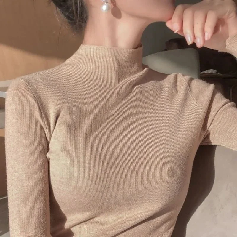 

Новинка, вязаный женский осенне-весенний базовый женский свитер с высоким воротом, пуловер, тонкий женский дешевый Топ 2023