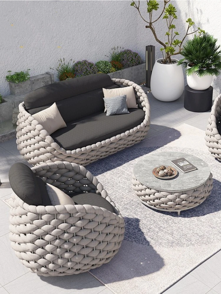 

Rattan Chair Sofa Outdoor Terrace Sofa Coffee Table Combination Living Room Courtyard Model Room Outdoor Furniture Outdoor Chair