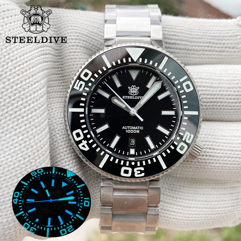 

STEELDIVE Dive Wristwatch For Men 48mm Oversized Puck 1000M Waterproof Watch SD1976P BGW-9 Blue Luminous Mechanical Watch NH35
