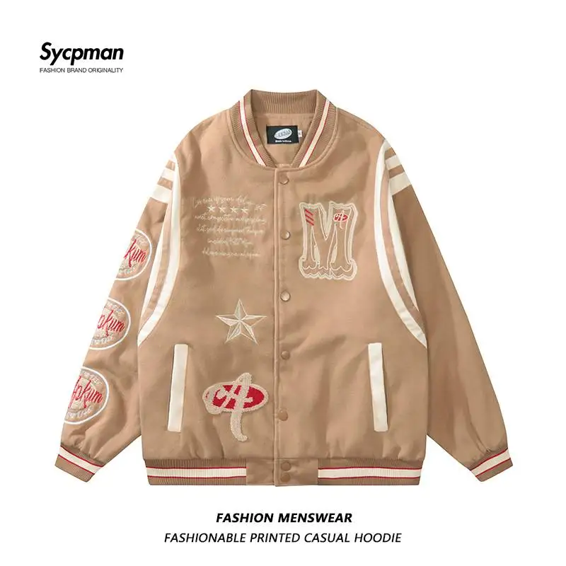 

American Color Contrast Embroidered Male and Female Student Couple Oversize Casual Versatile Baseball Jacket