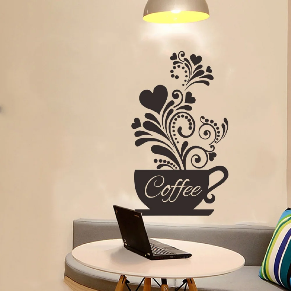 

Creative Flower Vine Coffee Cup Wall Sticker For Cafe Restaurant Decoration Decals Wallpaper Hand Carved Kitchen Stickers