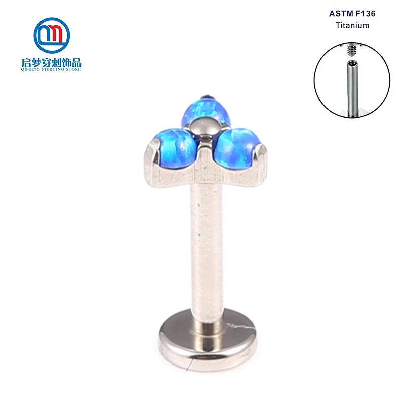 

Серьги-гвоздики из титана с голубым опалом и внутренней резьбой