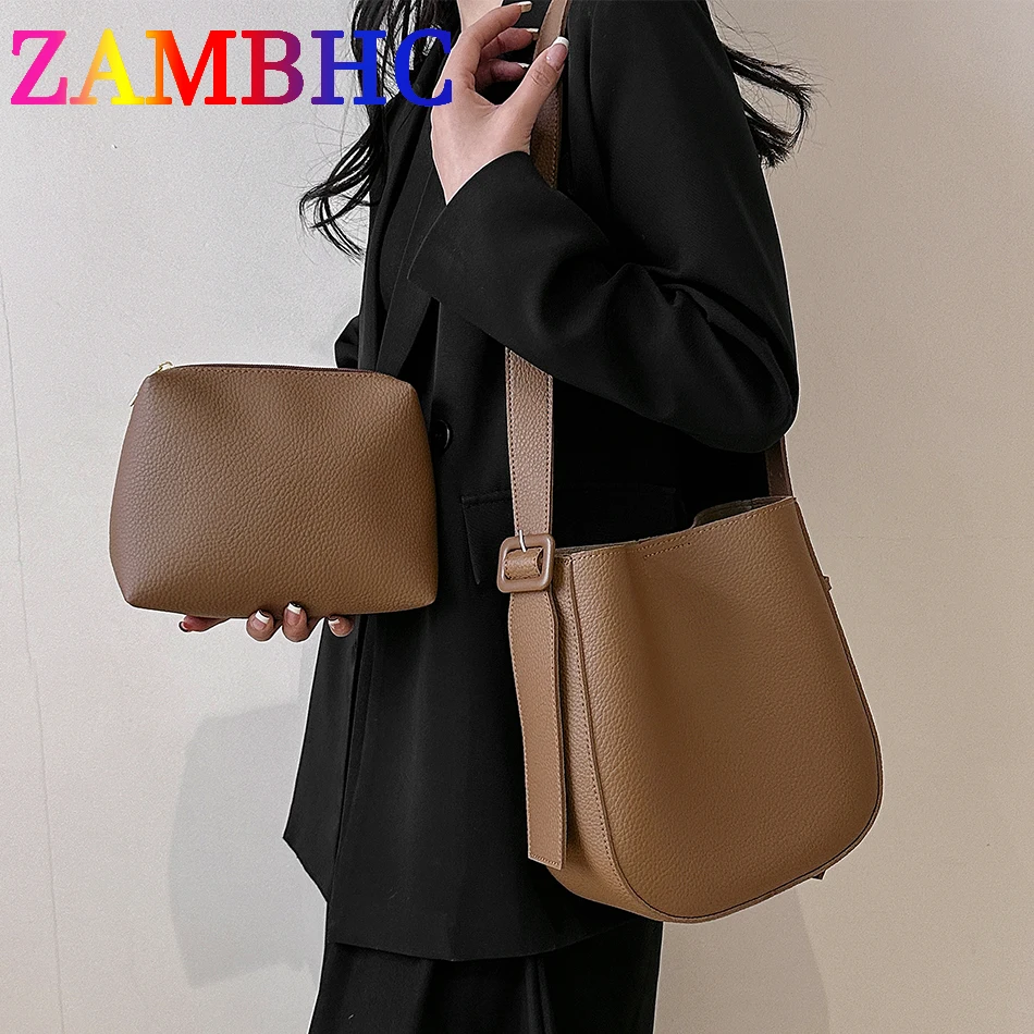 

2 Pieces Set Bucket Bags for Women PU Leather Shoulder Side Bag New In 2023 Spring Trend Female Fashion Handbags Small Shopper