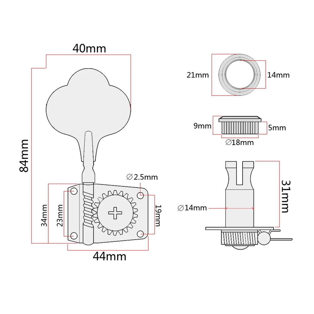 

Bass Tuning Pegs Keys Tuner Machine Heads Vintage Open Style 4R Tuner Heads Set with Mounting Screws Guitar accessories