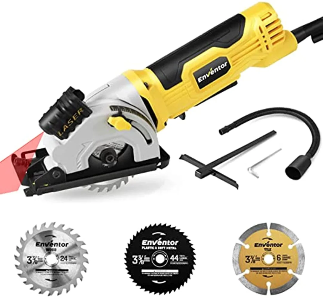 Mini Circular Saw, ENVENTOR 4.8A Compact Circular Saw Corded with Laser Guide, 4000RPM